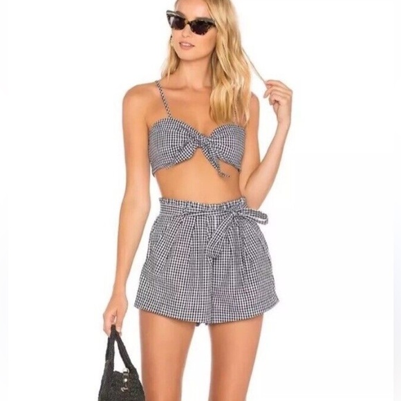 For Love & Lemons Gingham Plaid High Waisted Shorts - Picture 1 of 9